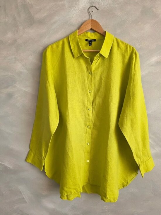 Eileen Fisher Tops - Eileen Fisher Organic Handkerchief Linen Classic Collar Shirt Citron XL Button